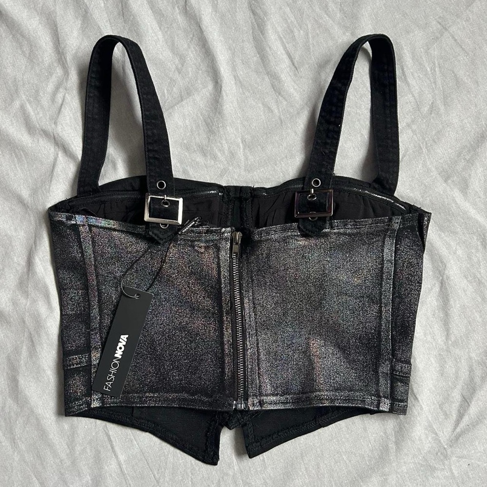 Black Metallic Fashion Nova Bustier Top - Picture 3 of 7